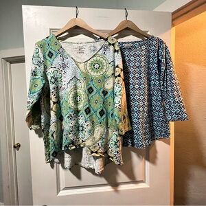 Chico’s Geometric/Paisley Print Tee Bundle:  Size 2 Large Spring Summer